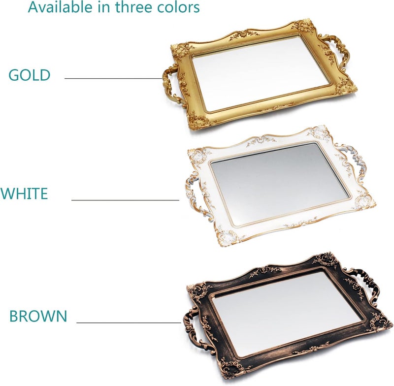 Tstarer Antique Decorative Gold Framed Square Mirror Tray, Jewelry & Cosmetics Organizer for Dresser, Square - 9.5" W x 14.5" L (Bronze) - Image 4